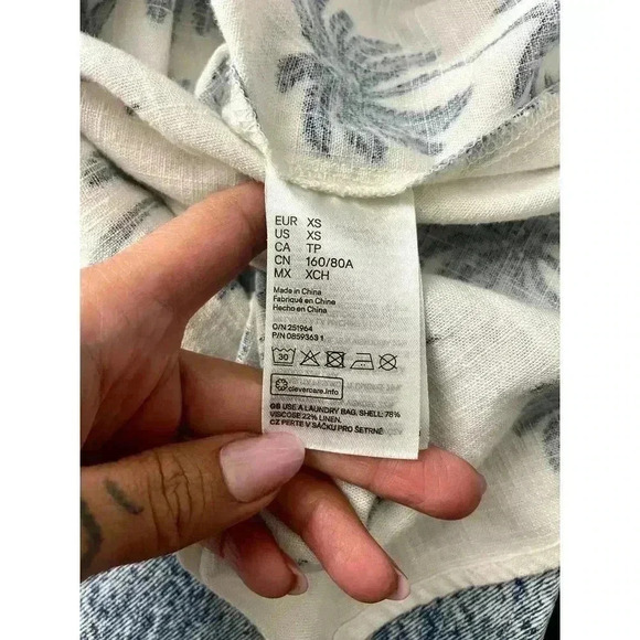 Desmond & Dempsey X H&M Linen Blend Dress XS Blue Trees White NO BELT - Picture 9 of 13